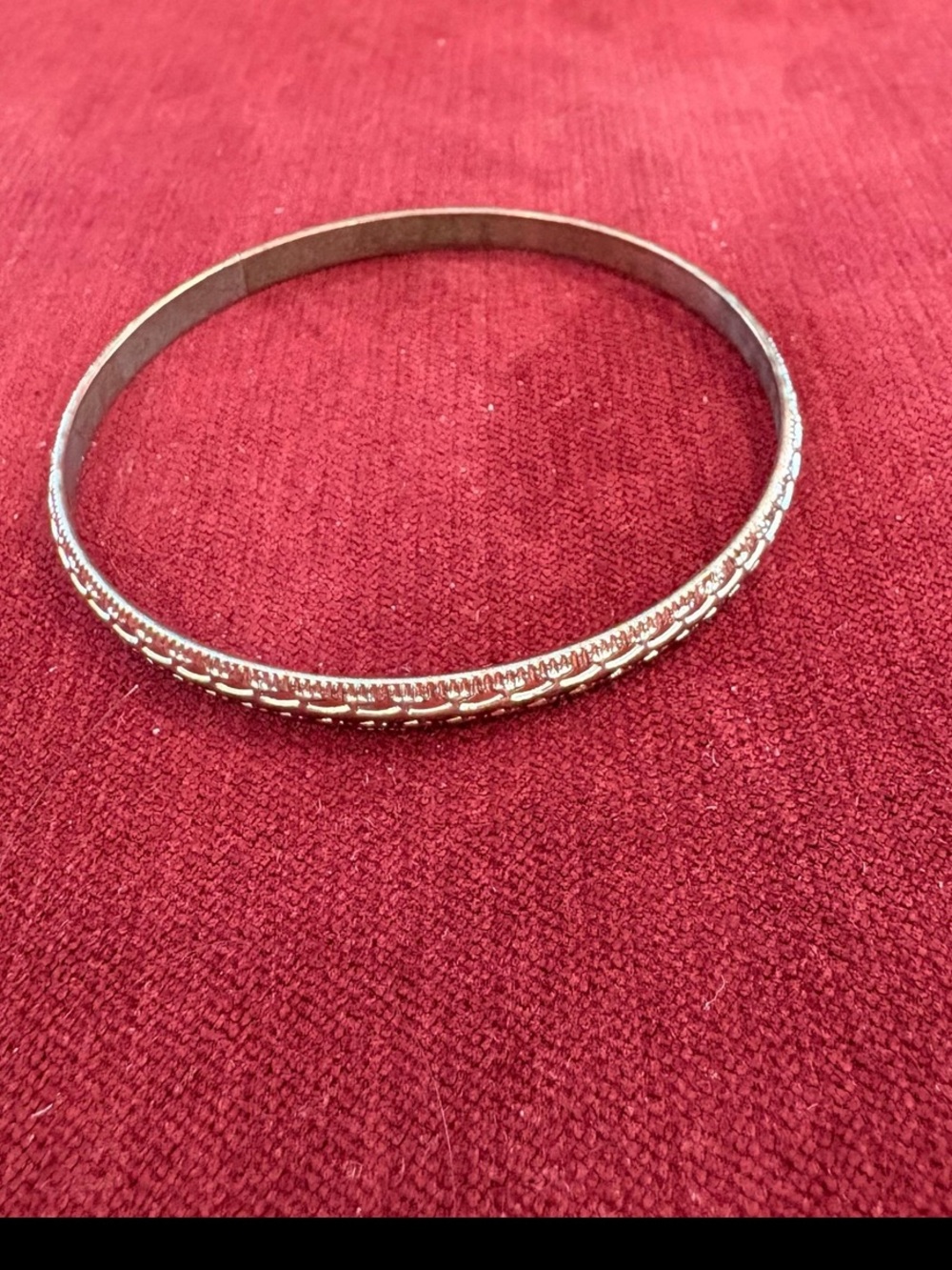 Vintage Etched Bangle Bracelet - Gold Tone Textured Geometric Design